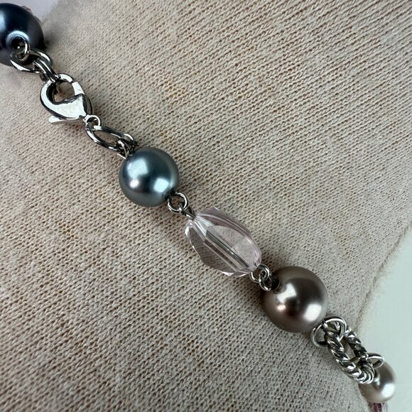 Premier Designs Gray, Clear & Silver Tone Bead Chain Link Necklace 48" - Picture 7 of 8